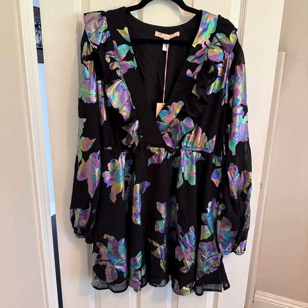 NWT Hutch Metallic Floral Black Mini Dress